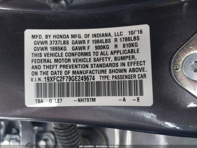 Honda k20c2 2016 19XFC2F79GE249674 Image 9