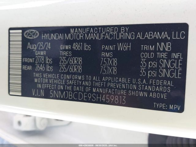 5NMJBCDE9SH459813 Hyundai gdi theta iii