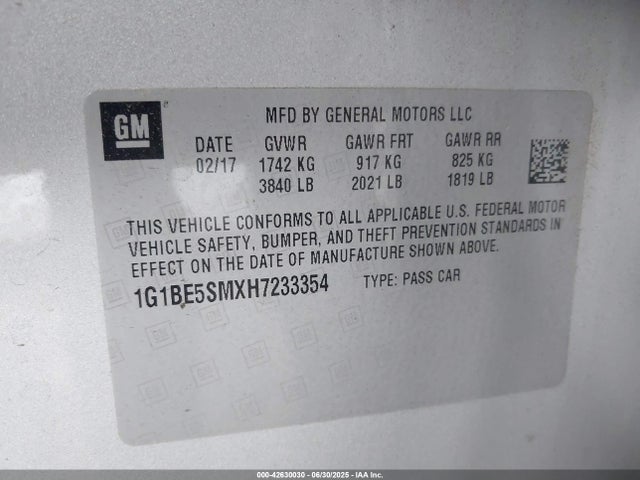 1G1BE5SMXH7233354 Chevrolet le2 -di: direct injection, vvt: variable valve timing, gen, alum