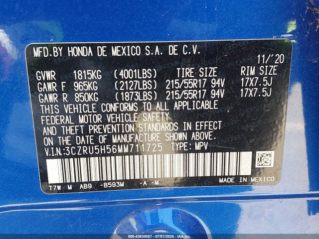 3CZRU5H56MM711725 Honda r18z9