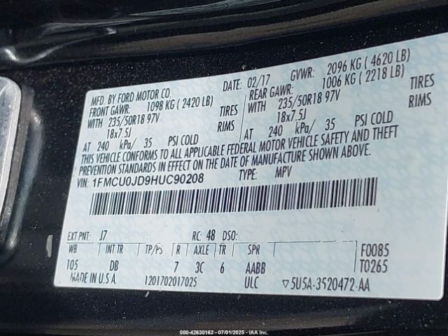 1FMCU0JD9HUC90208 Ford gtdi sigma w/premium fuel