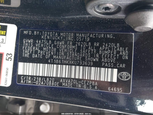 4T1B61HKXKU793639 Toyota a25a-fks