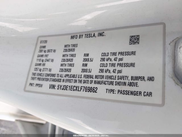 2020 TESLA MODEL 3 5YJ3E1ECXLF769862 Photo 8