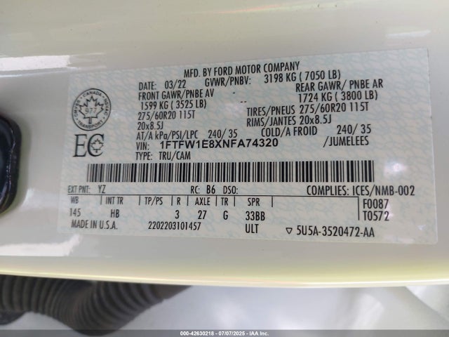 Ford gtdi 2022 1FTFW1E8XNFA74320 Image 9