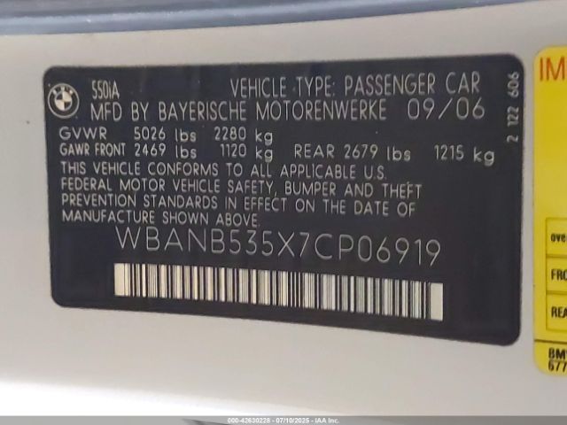 2007 BMW 550I WBANB535X7CP06919 Photo 8
