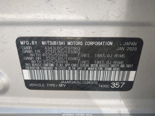 2020 MITSUBISHI OUTLANDER SPORT JA4AR3AU5LU026310 Photo 8