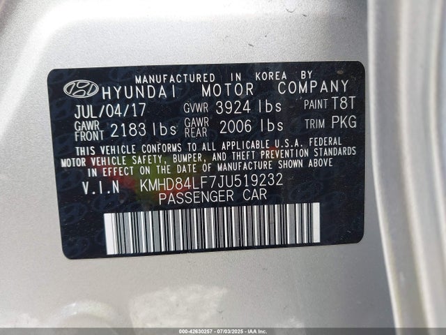 KMHD84LF7JU519232 Hyundai mpi nu