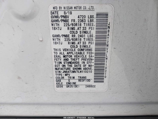 JN8AT2MV7LW110210 Nissan Rogue