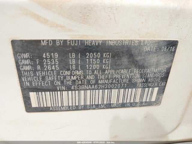 4S3BNAA62H3002071 Subaru u5