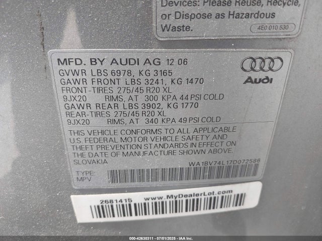 2007 AUDI Q7 WA1BV74L17D072586 Photo 8