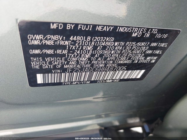 Subaru naturally aspirated u5 2017 JF2SJAGC6HH487005 Image 9