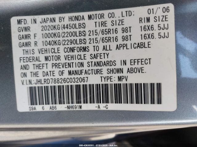 2006 HONDA CR-V JHLRD78826C032067 Photo 8