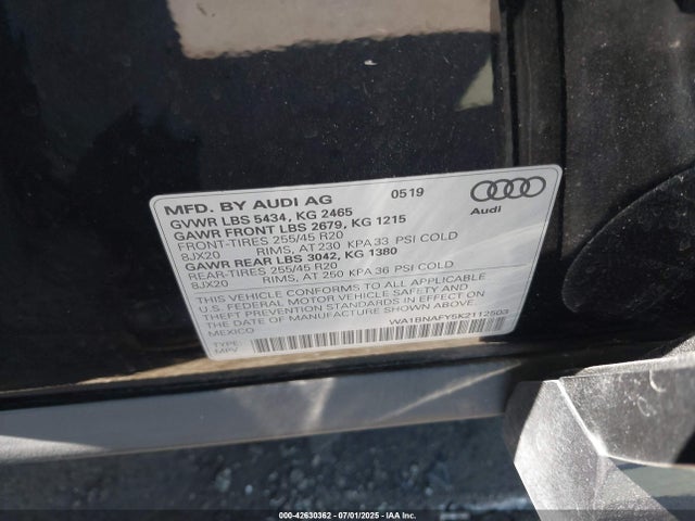 WA1BNAFY5K2112503 Audi 2019