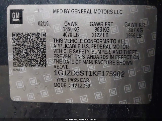 1G1ZD5ST1KF175902 Chevrolet lfv - direct injection, variable valve timing, gen 1