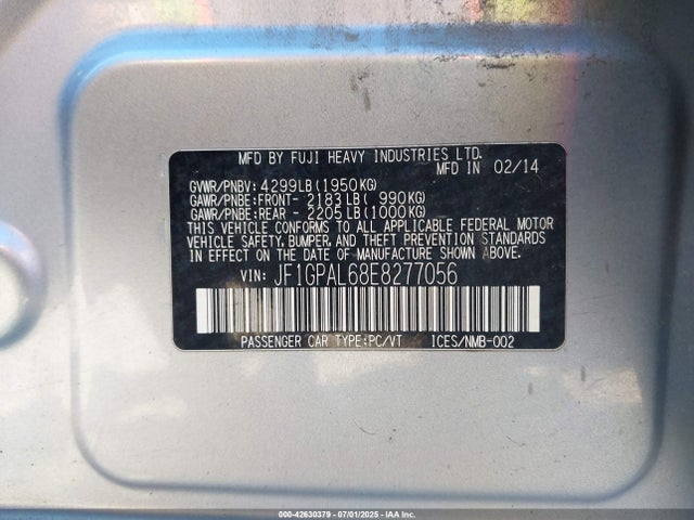 Subaru 2014 2014 JF1GPAL68E8277056 Image 9
