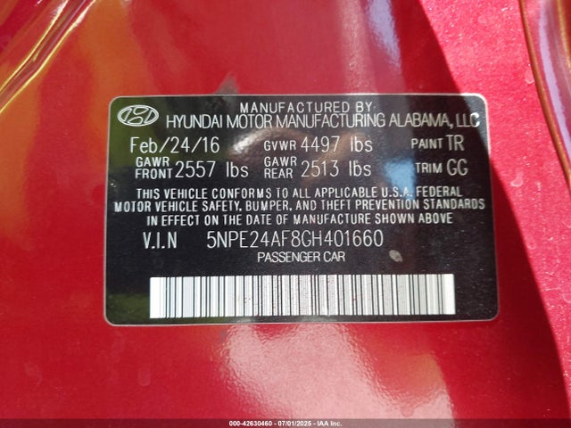 5NPE24AF8GH401660 Hyundai dohc gdi theta-ii