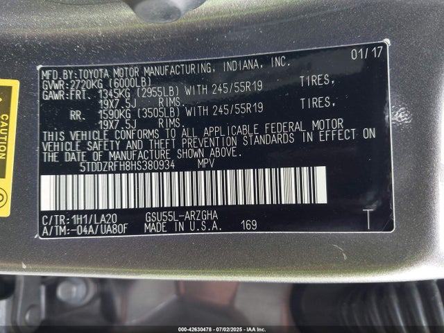 5TDDZRFH8HS380934 Toyota 2gr-fks