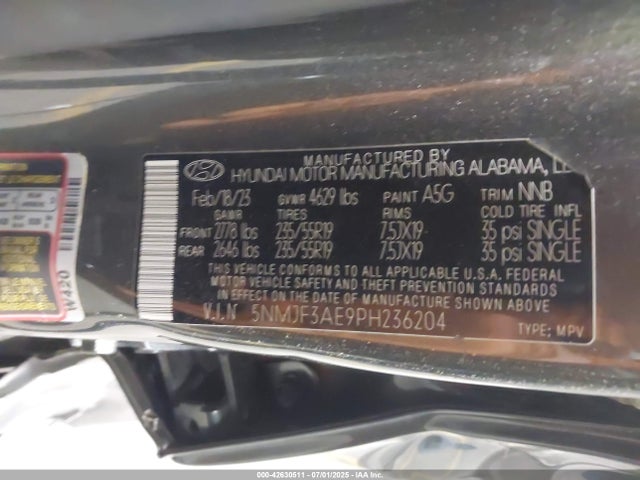 5NMJF3AE9PH236204 Hyundai gdi theta iii