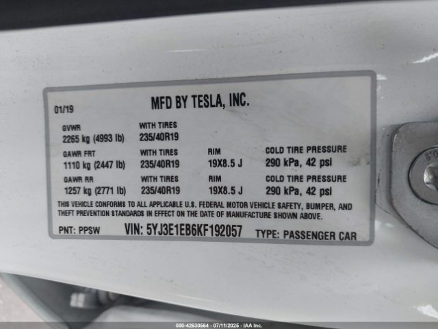 2019 TESLA MODEL 3 5YJ3E1EB6KF192057 Photo 8