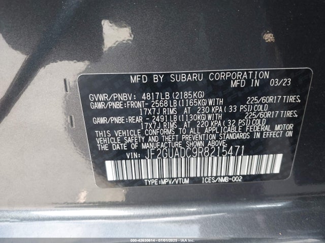 JF2GUADC9R8215471 Subaru na
