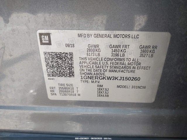 1GNERGKW3KJ150260 Chevrolet lfy - spark ignited direct injection, atss, gen 1