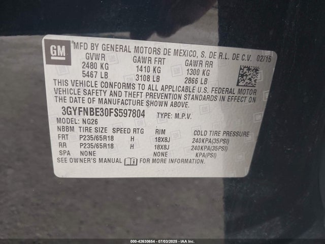 2015 CADILLAC SRX 3GYFNBE30FS597804 Photo 8