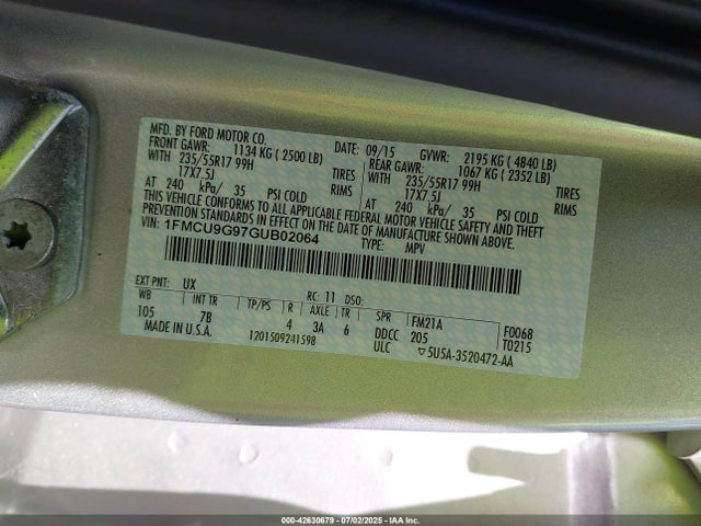 1FMCU9G97GUB02064 Ford 2016