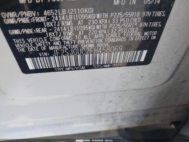 JF2SJGUC2FH458069 Subaru 2.0l turbo u4