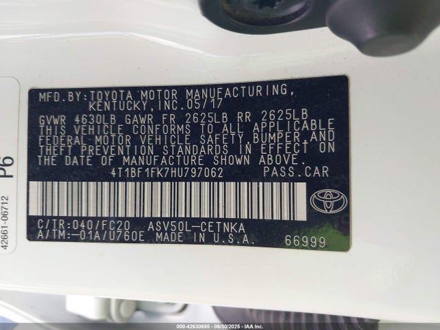 4T1BF1FK7HU797062 Toyota 2ar-fe