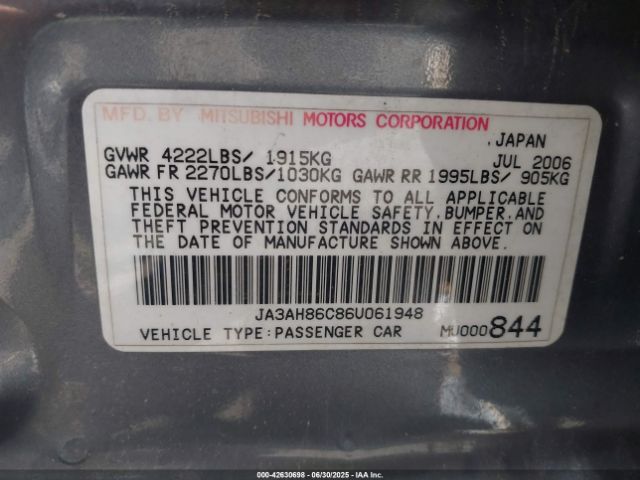 2006 MITSUBISHI LANCER EVOLUTION JA3AH86C86U061948 Photo 8