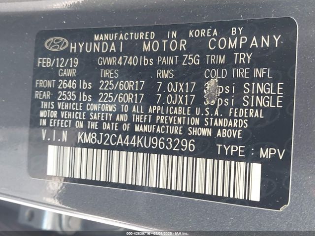 2019 HYUNDAI TUCSON KM8J2CA44KU963296 Photo 8
