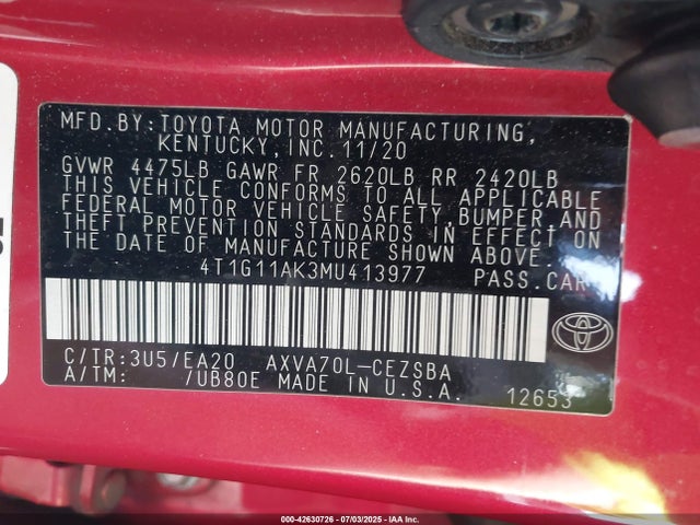 4T1G11AK3MU413977 Toyota a25a-fks