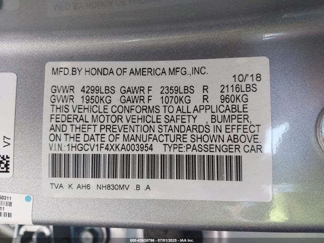 1HGCV1F4XKA003954 Honda l15be
