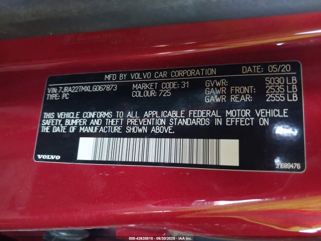 7JRA22TMXLG067873 Volvo b4204ts (hp)