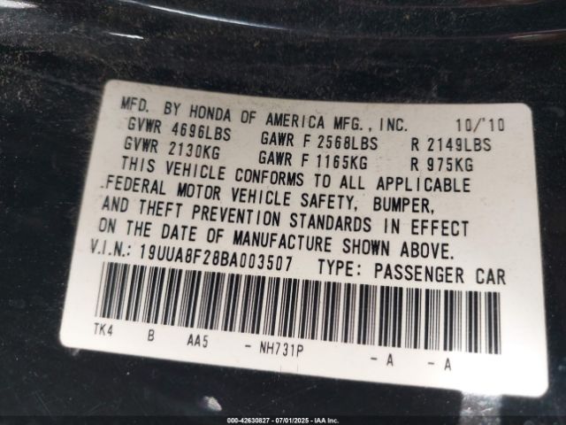 2011 ACURA TL 19UUA8F28BA003507 Photo 8