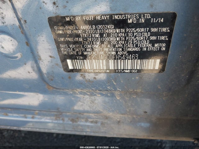 Subaru 2.5na u5 2015 JF2SJAGC0FH549463 Image 9