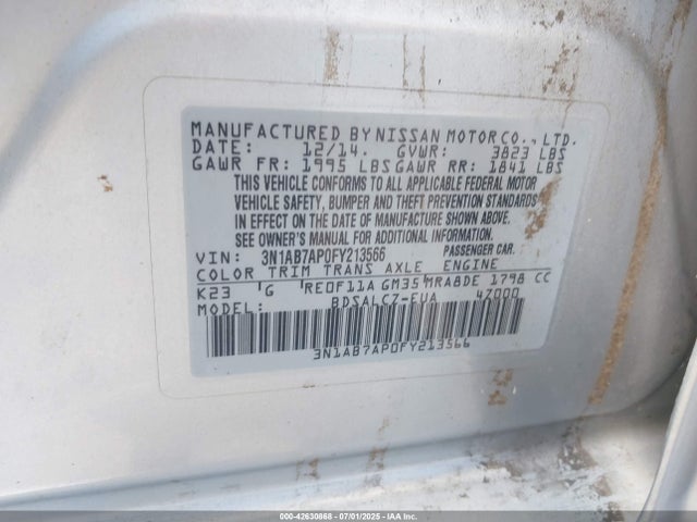 3N1AB7AP0FY213566 Nissan 2015