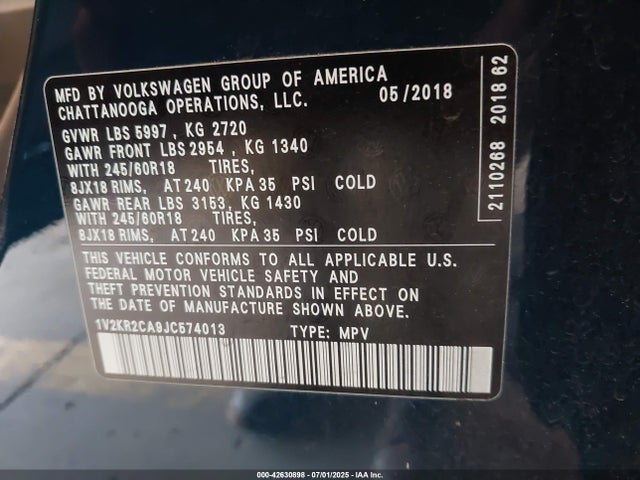 Volkswagen Atlas 2018 1V2KR2CA9JC574013 Image 9