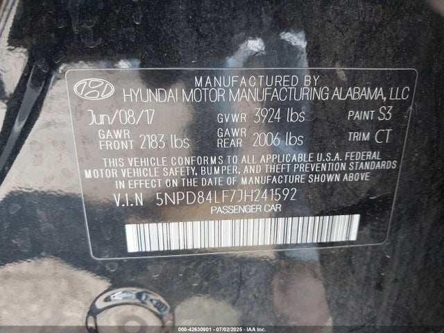 5NPD84LF7JH241592 Hyundai mpi nu
