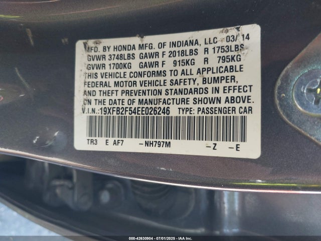 Honda r18z1 2014 19XFB2F54EE026246 Image 9