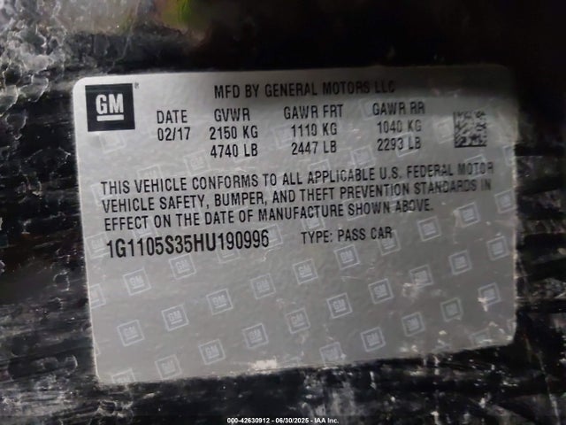 1G1105S35HU190996 Chevrolet lfx - sidi: spark ignited direct injection, vvt, e85 max, alum