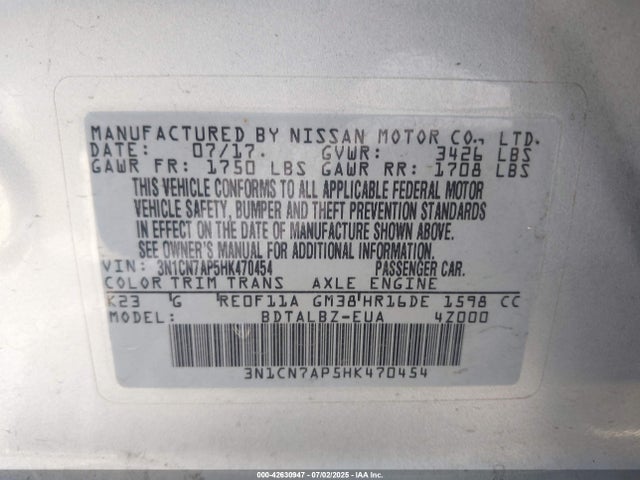 3N1CN7AP5HK470454 Nissan 2017