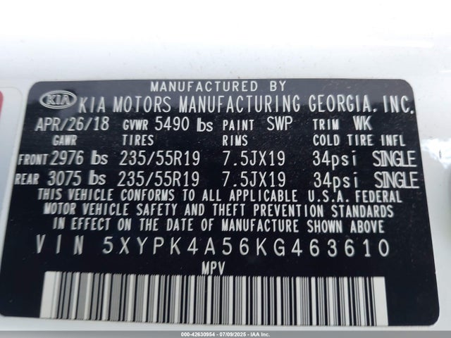 2019 KIA SORENTO 5XYPK4A56KG463610 Photo 8