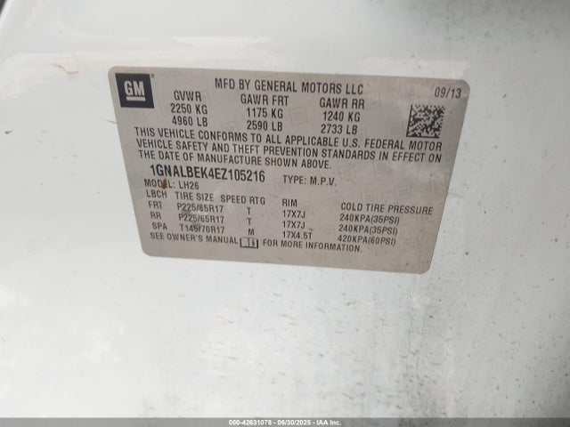 1GNALBEK4EZ105216 Chevrolet lea - flex fuel (gas/alc), aluminum, high output