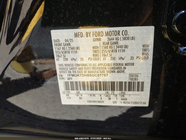 1FMUK7DH8SGC01767 Ford tivct