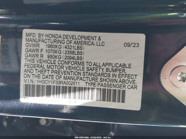 1HGCY1F33RA002511 Honda l15be