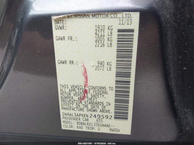 1N4AL3APXEN249592 Nissan Altima
