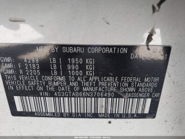 Subaru na 2022 4S3GTAB66N3706490 Image 9