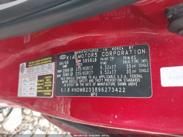 2009 KIA SEDONA KNDMB233896273422 Photo 8