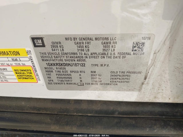 1GKKRSKD8HJ187122 GMC llt - sidi: spark ignited direct injection, 60 degrees, alum